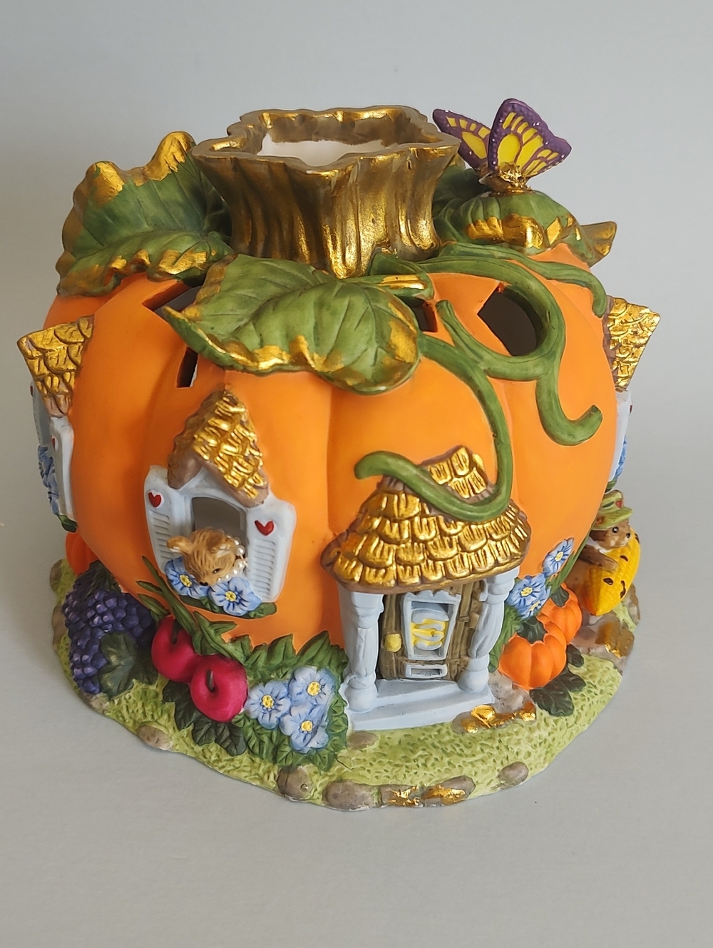 Harvest Pumpkin House PARTYLITE  Tealight Candle Holder Ceramic New